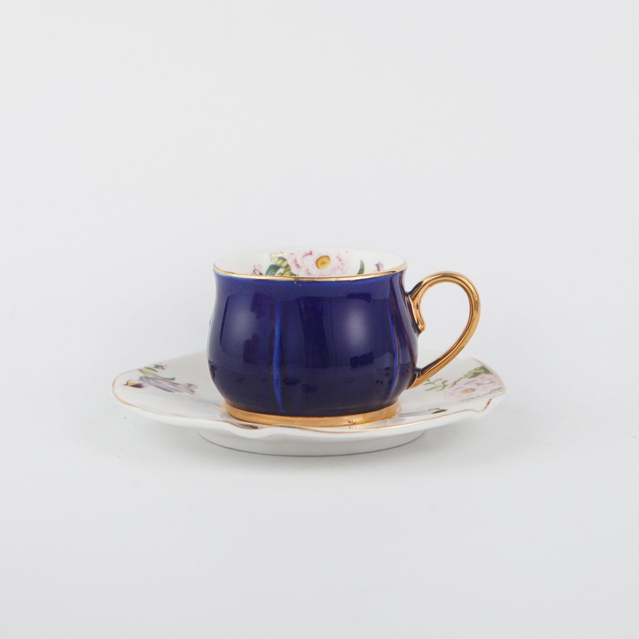 115ml Gold Handle Small Five Leaf Ceramic Cup And Saucer