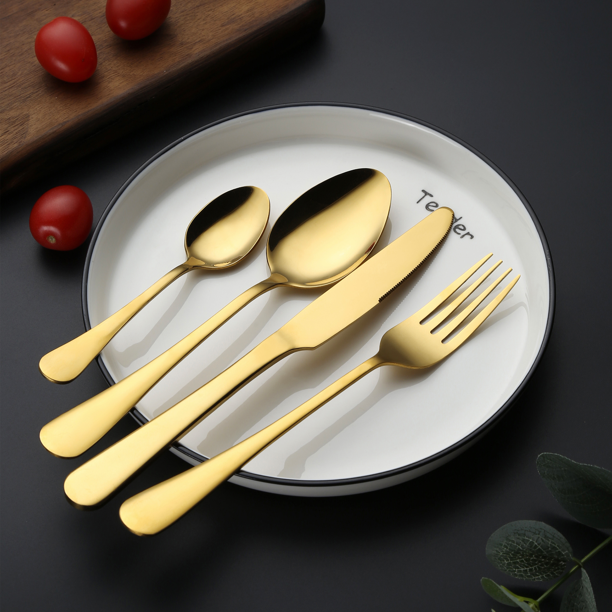 24-Piece Stainless Steel Cutlery Set With Stand Gold