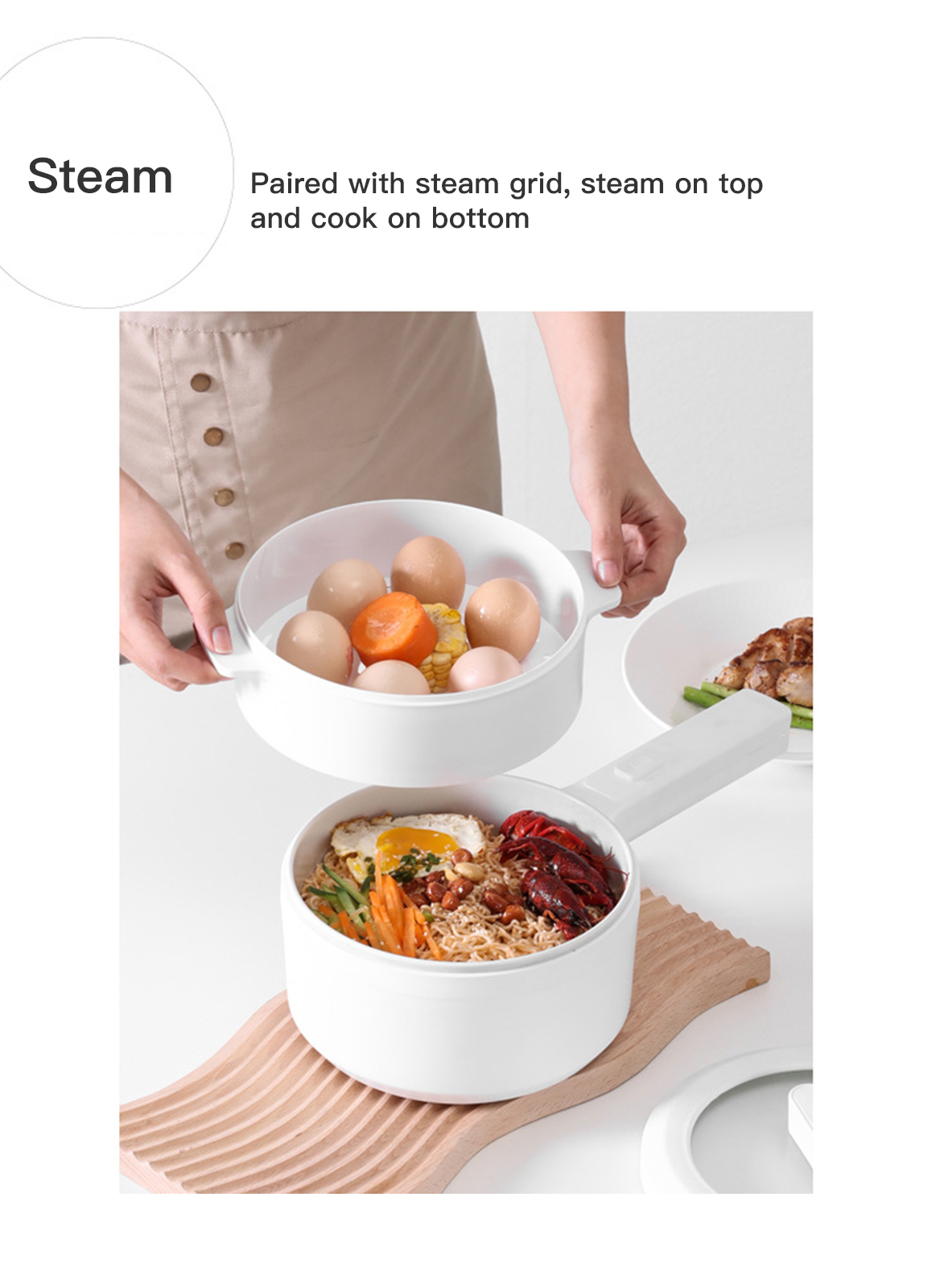 Multifunctional Household Small Power Double Layer Electric Cooking Pot 20CM