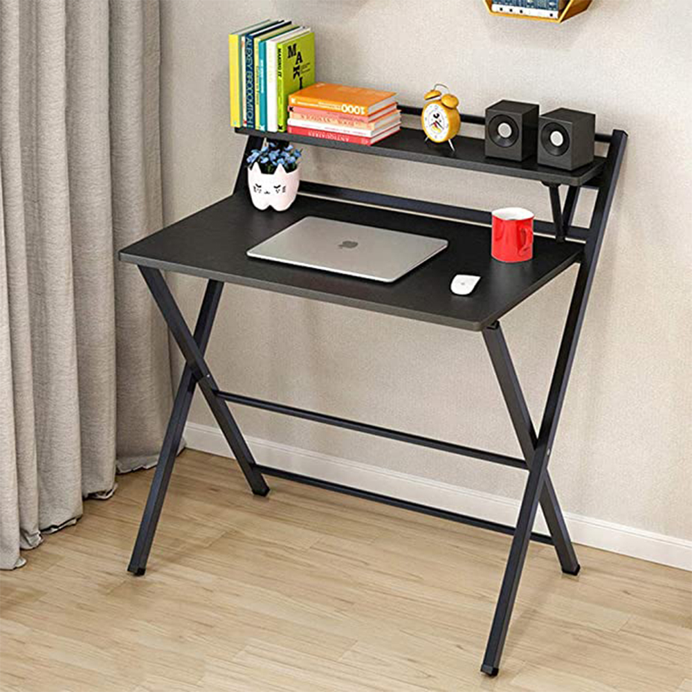 Folding Computer Desk Chair Set Small Writing Table for Home Office/Teens Student Space Saving Mobile Workstation with 2 shelf