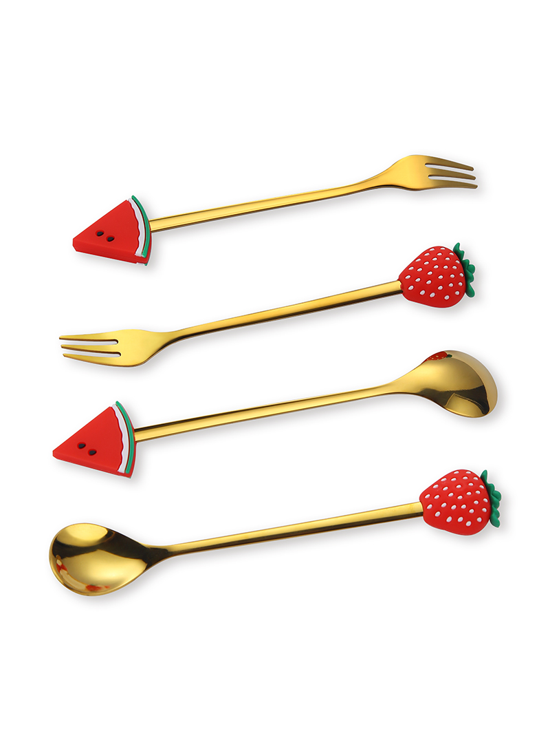 4-Piece Stainless Steel Dessert Fork And Spoon Set Gold