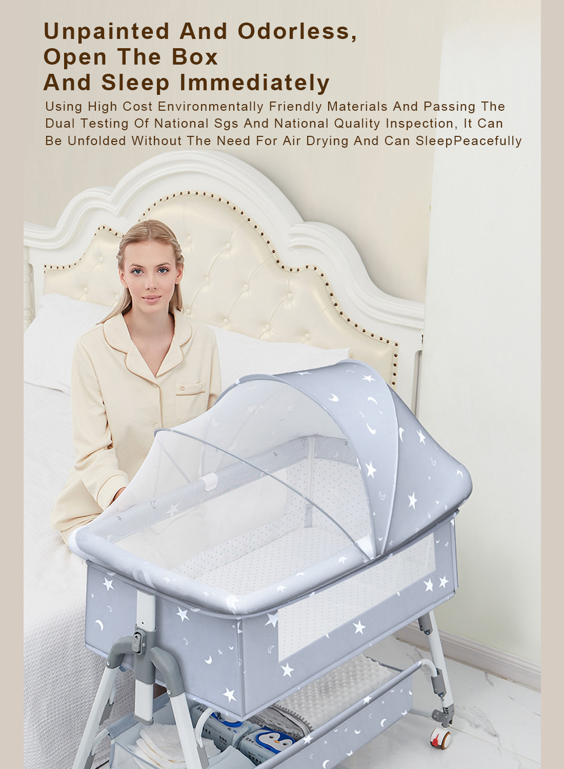 Baby Crib, Newborn Bed Splicing, Large Bed, Baby Rocking Bed, Bb Children's Bed, Rocking Bed, Multifunctional, Movable and Foldable