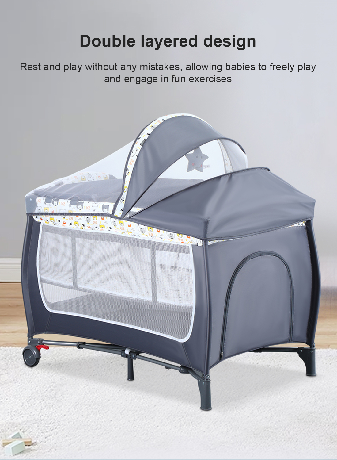 Portable Baby Nursery Center Baby Playard, Foldable Baby Crib with Changing Table