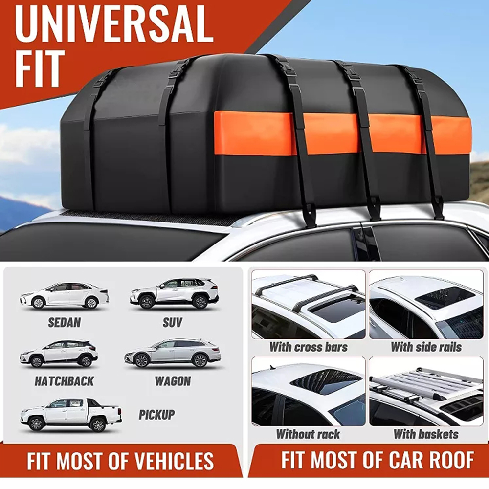 Car Rooftop Cargo Carrier Bag, 15 Cubic Feet 100% Waterproof Heavy Duty 840D Car Roof Bag for All Vehicle with/Without Racks - Anti-Slip Mat, 6 Door Hooks, Storage Bag, 2 Extra Straps