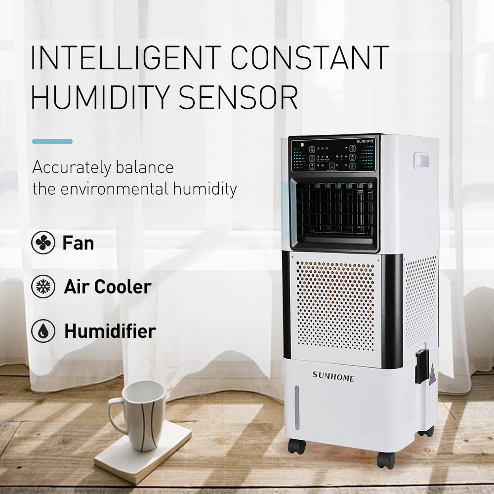 SUNHOME 18L 90W High-end Multifunctional Floor-standing Air Conditioner Purifying Air Air Cooler Indoor Silent Fog-free Humidification Led Display Smart Remote Control Wjd980f-2l Black/white