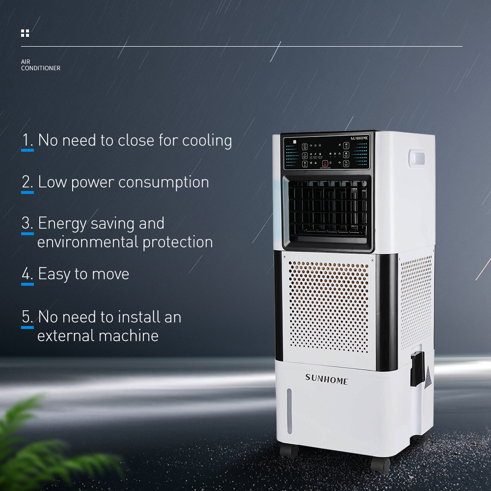 SUNHOME 18L 90W High-end Multifunctional Floor-standing Air Conditioner Purifying Air Air Cooler Indoor Silent Fog-free Humidification Led Display Smart Remote Control Wjd980f-2l Black/white