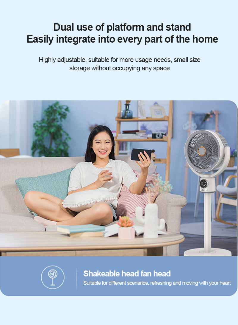 12W 4000mAh Rechargable Vertical Fan with 4 Height Settings, 5 Speeds, 3 Timer Modes, Night Light, Remote Control F188-L White