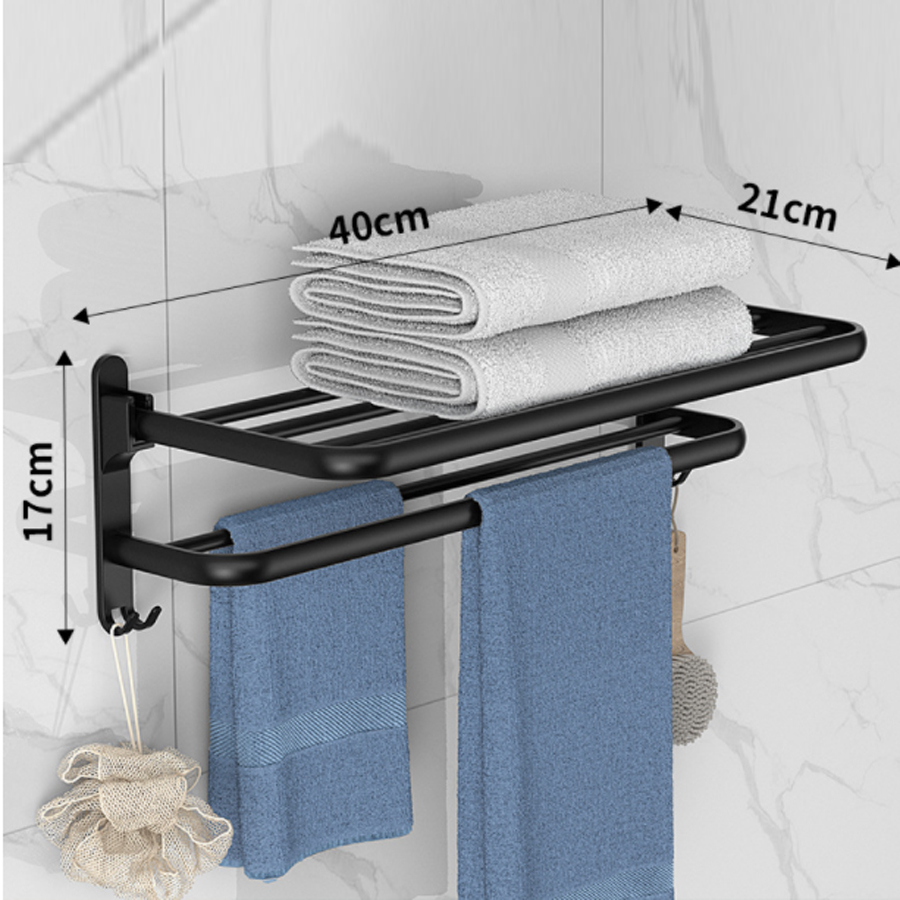 Bathroom towel rack, non perforated storage rack, wall mounted foldable towel storage rack