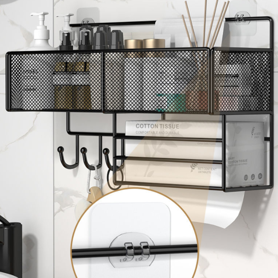 Multifunctional storage rack, wall mounted non perforated storage rack, cosmetics storage rack, paper towel rack