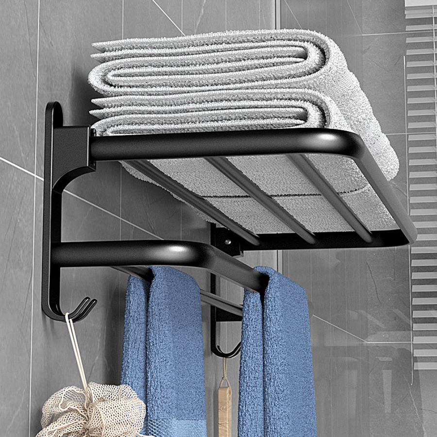 Bathroom towel rack, non perforated storage rack, wall mounted foldable towel storage rack