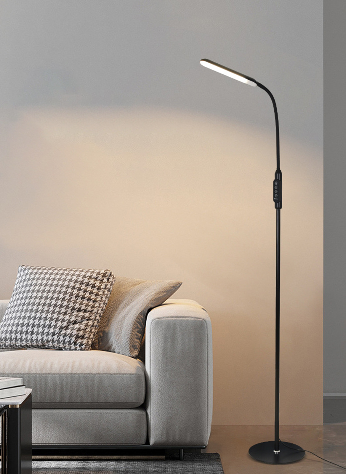 Led Stepless Dimming Vertical Floor Lamp for Living Room and Bedroom, Eye Protection and Table Lamp for Dual Use, Adjustable Color Temperature 12W