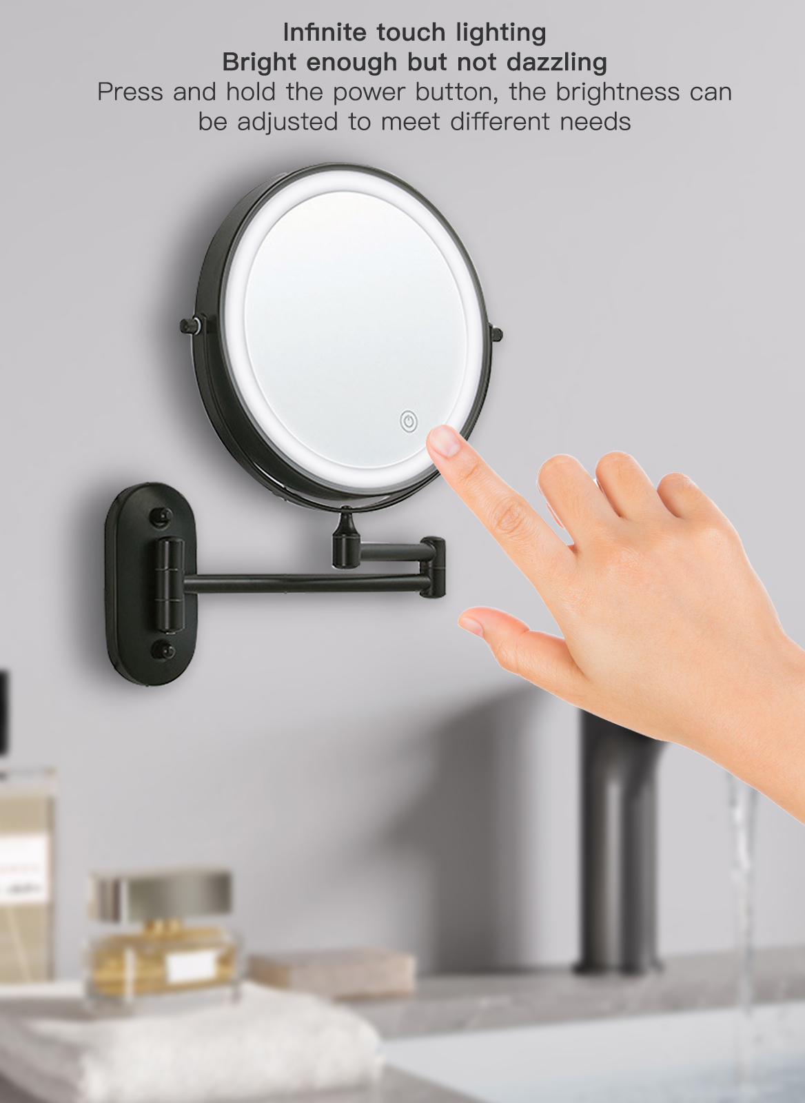 LED Bathroom Punch-Free Wall-Mounted Folding Adjustable Cosmetic Mirror (Battery Type)
