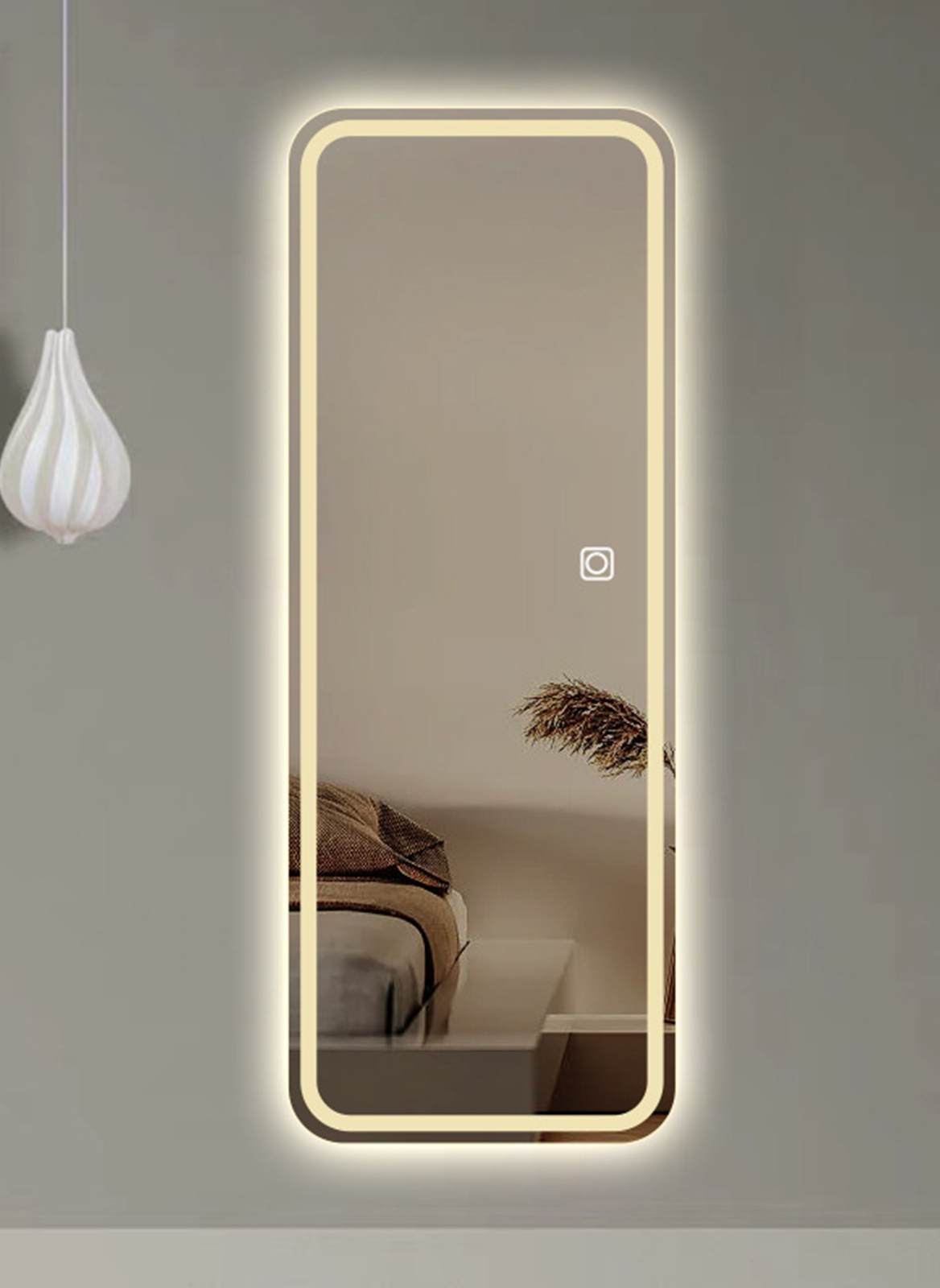 Bedroom Wall-Mounted LED Full-Length Mirror Warm Lamp Touch Button 50*160CM