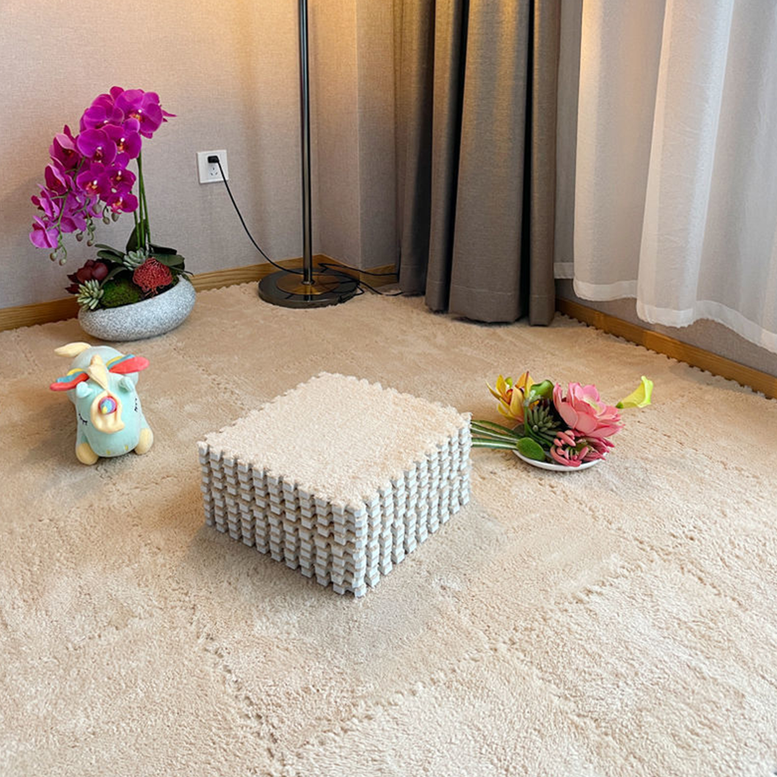 10-Piece Bedroom Splicing Thick Plush Carpet Set 30*30CM