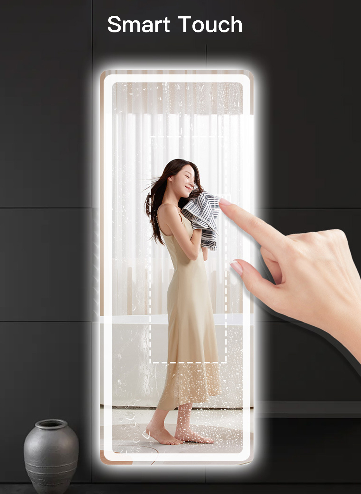 Bedroom Wall-Mounted LED Full-Length Mirror Warm Lamp Touch Button 50*160CM