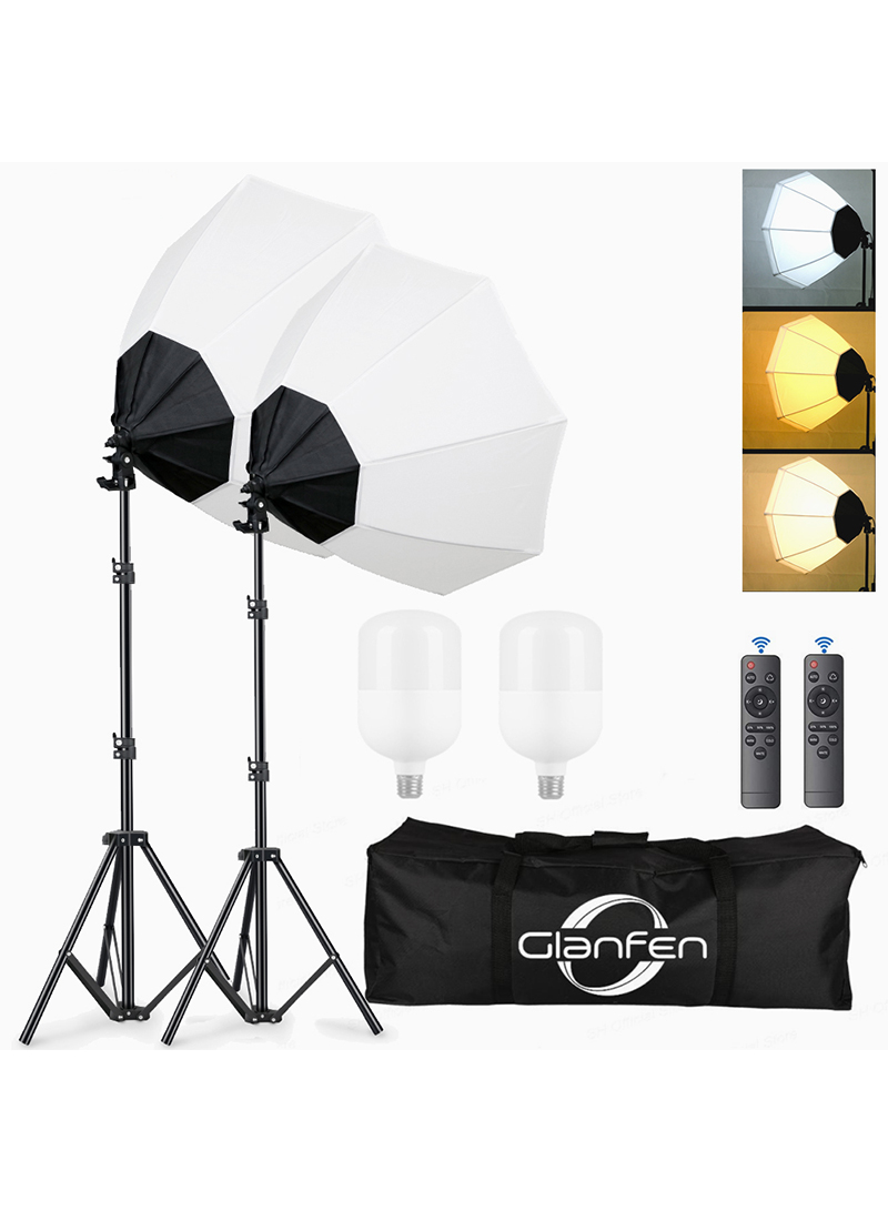 Photography Softbox Lighting Kit with 2 Pcs 200W 3 Colors Bulb Softbox and Carry bag