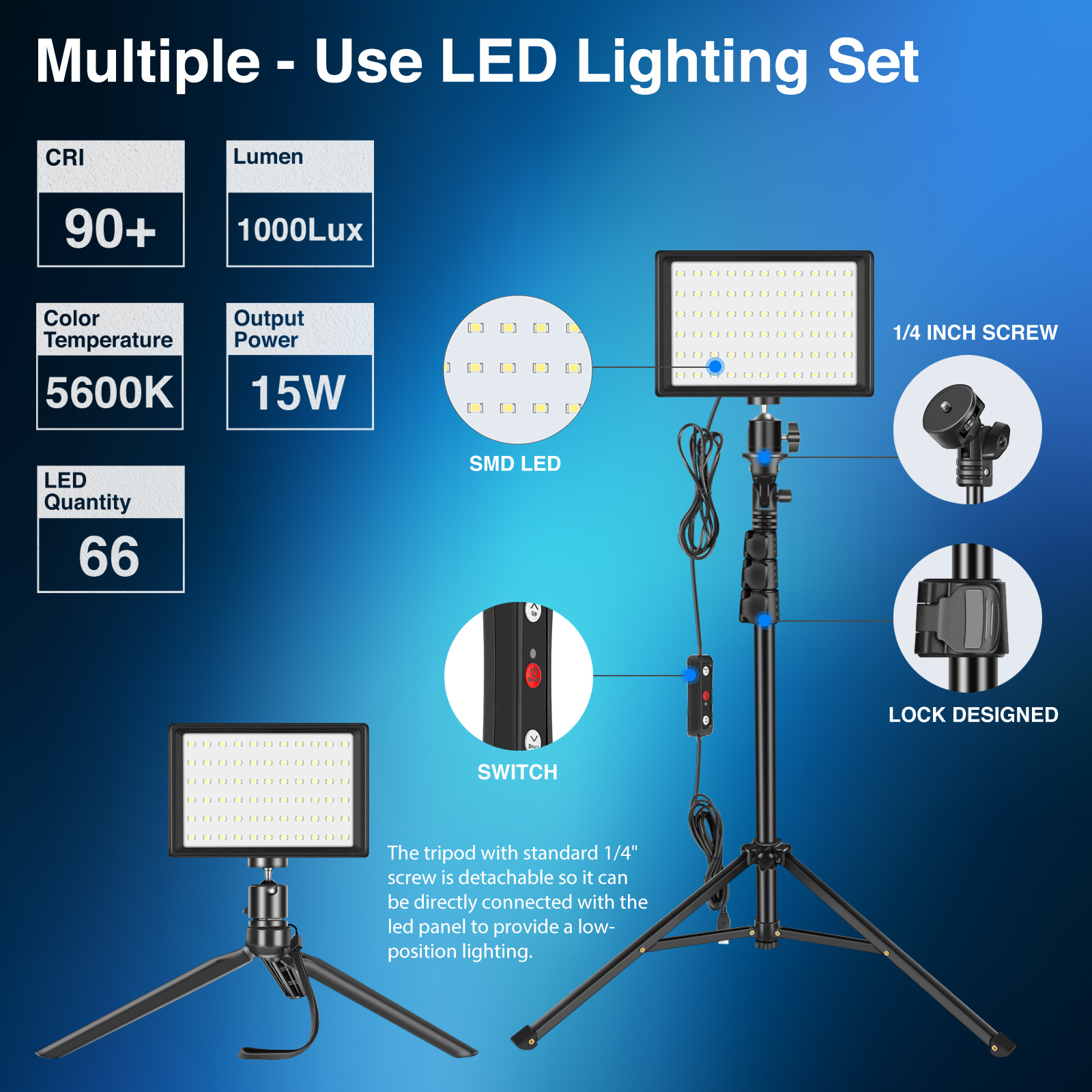 USB LED Video Light Kit,Photography Lighting 3200K-5600K 120pcs Beads 14-level Dimmable with 42 to 120cm Adjustable Height Tripod Stand and White/Red/Yellow/Blue/Green Filters