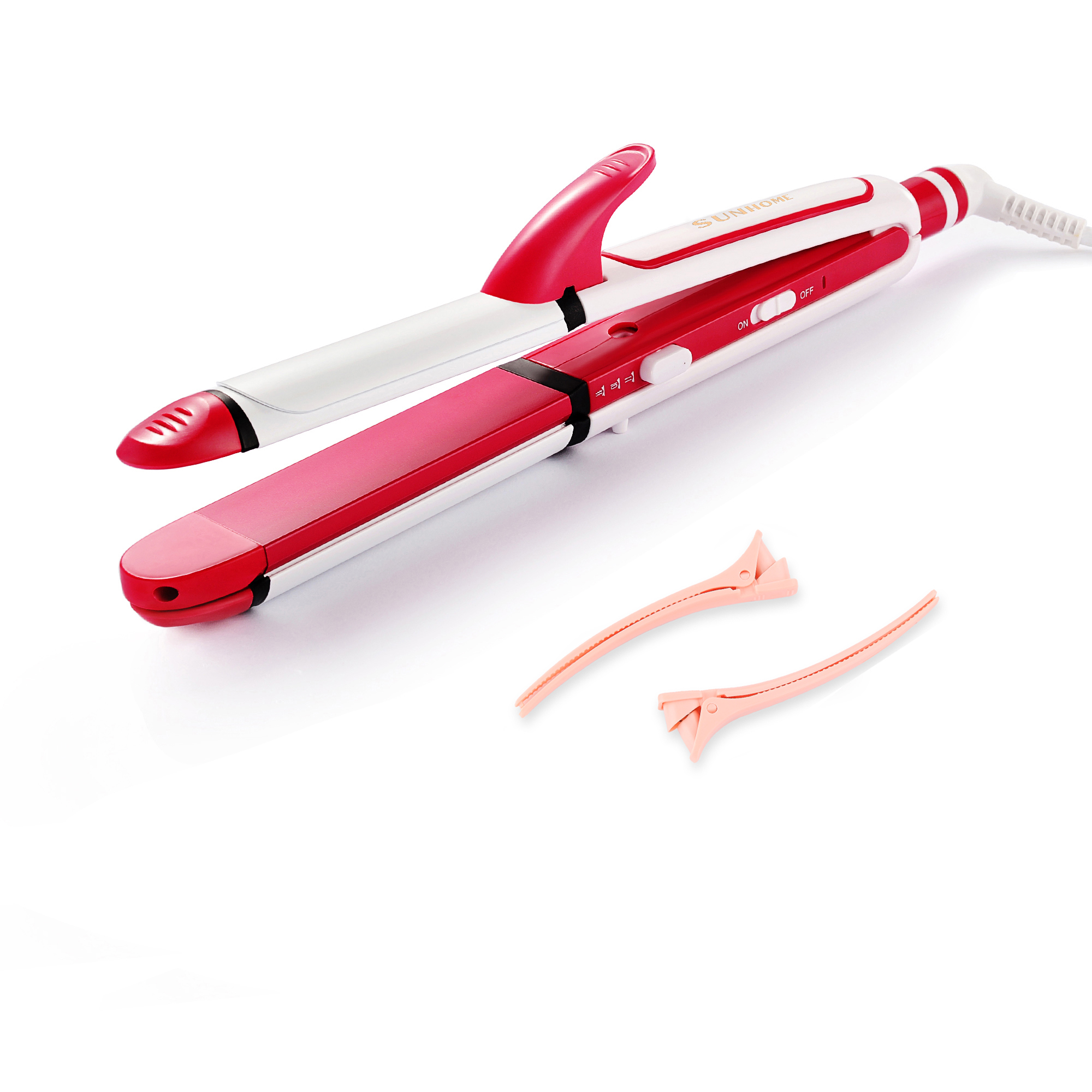SUNHOME 3-In-1 Hair Curler With Crimper And Straighteneris Comes with 2 Hairclip.