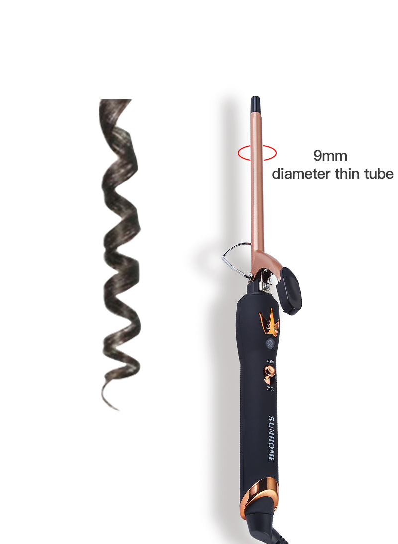 SUNHOME Professional 9mm Thin Hair Curler Gold/Black