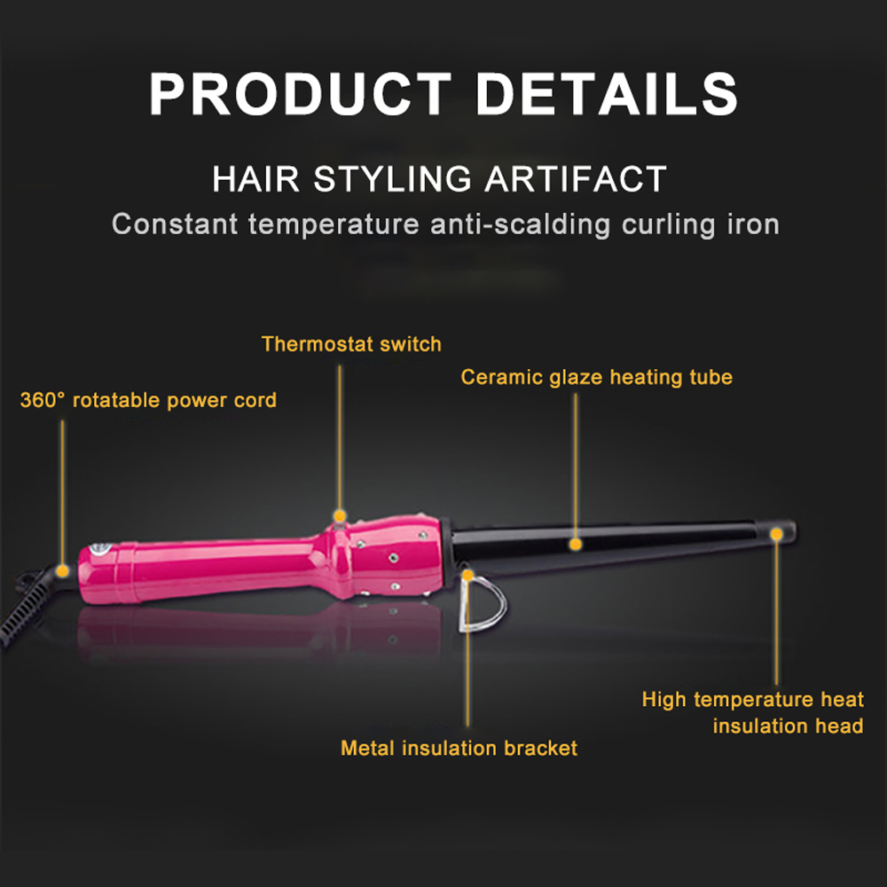 SUNHOME Tapered Curling Wand，25mm Professional Ceramic Hair Curling Wand，Instant Heat Hair Curler