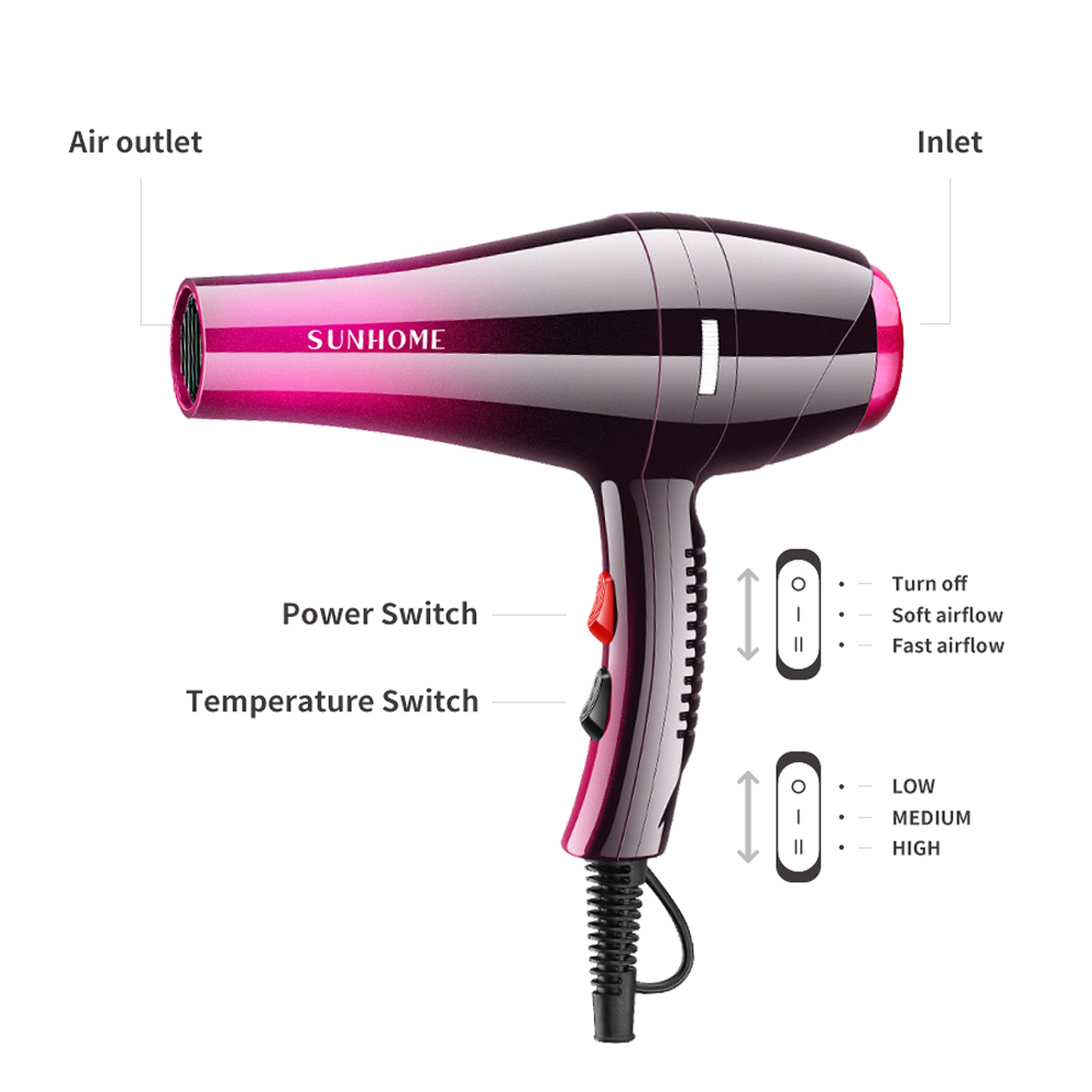 SUNHOME Hair Blow Dryer,Powerful 2000 Watt with AC Motor,Quick Drying Salon Hairdryers with Diffuser Fast Drying Blow Dryer Lightweight Best Soft Touch