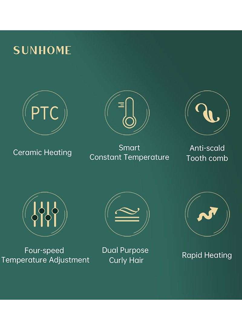SUNHOME Hair Straightening And Curling Comb Green