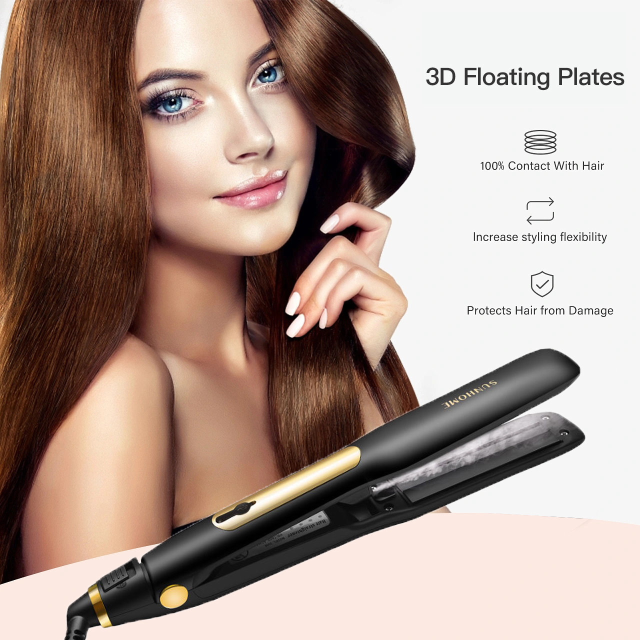 SUNHOME Professional Hair Straightener with Steam Black/Gold