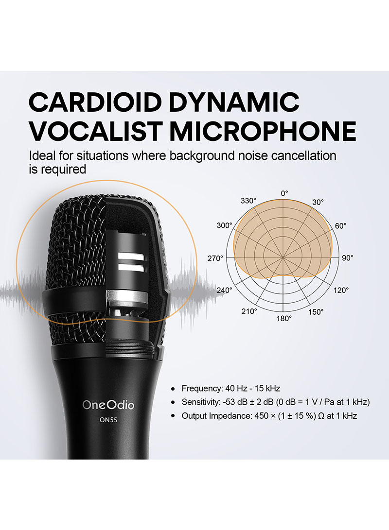ON55 Wired Vocal Microphone with 16.4ft XLR Cable and Mic Clips for Singing Live Streaming