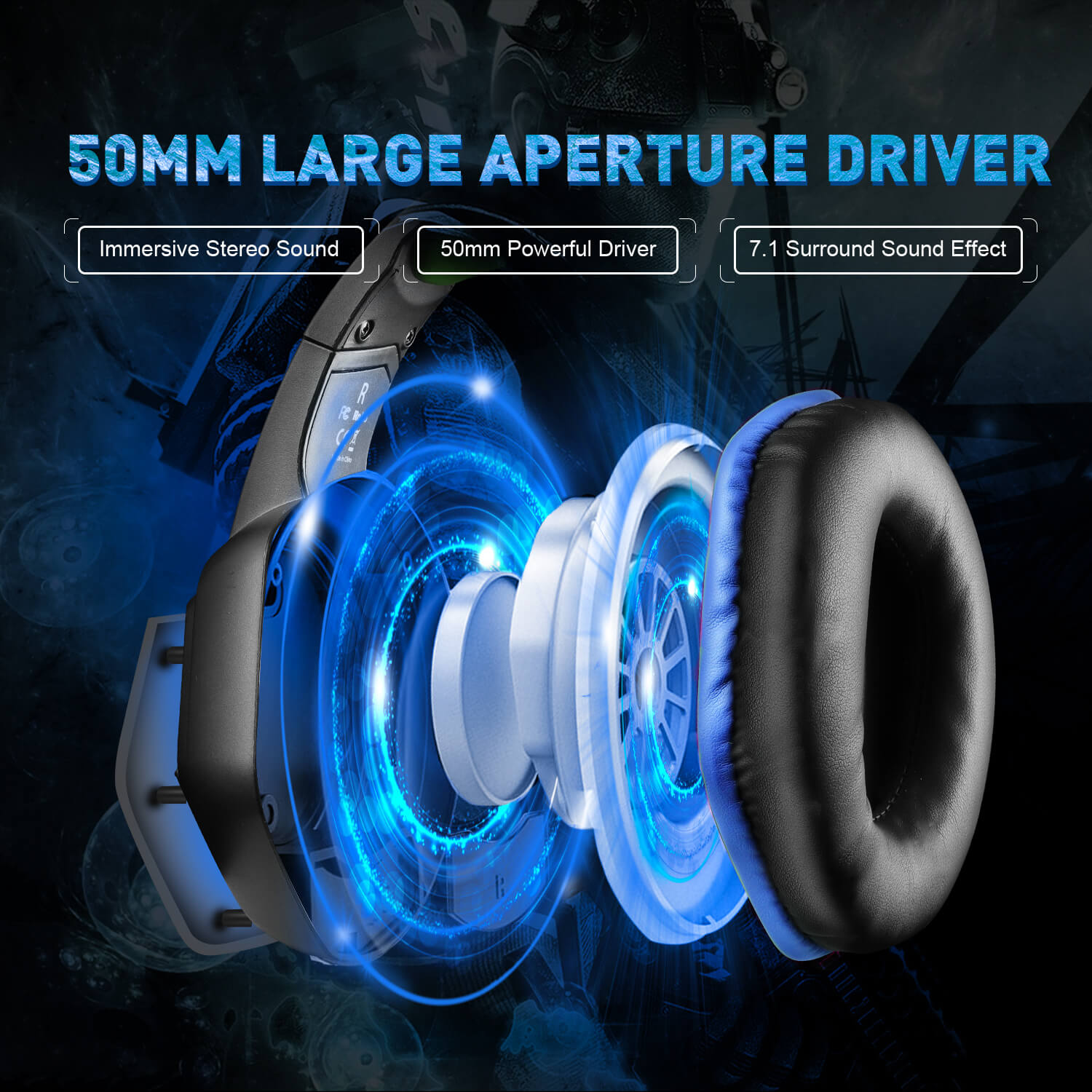 EKSA Gaming Headset PC Headset with 7.1 Surround Sound, Noise Canceling Over Ear USB Wired Headphones with Microphone