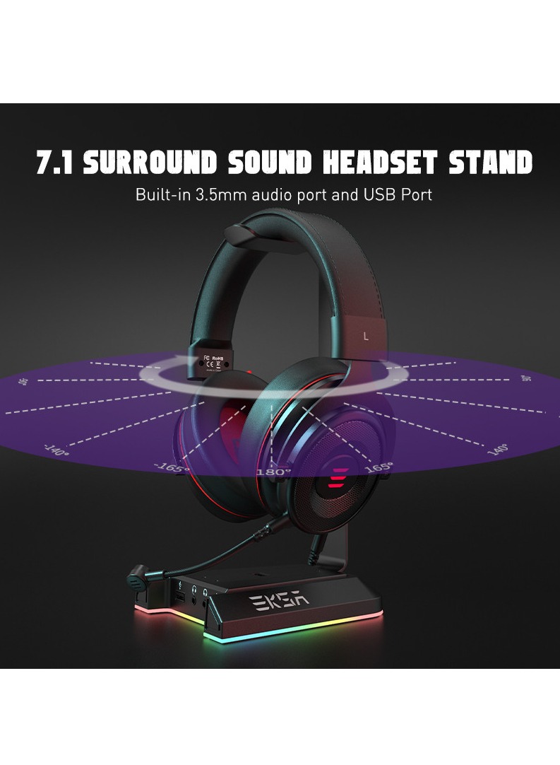 W1 Gaming Headset Stand with 7.1 Surround Sound RGB Light USB and 3.5mm Port