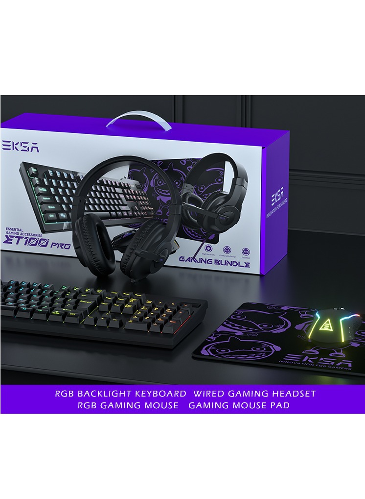 4-In-1 Professional Gaming Equipment Set, RGB Keyboard, Mouse, Mouse Pad and Headset Set