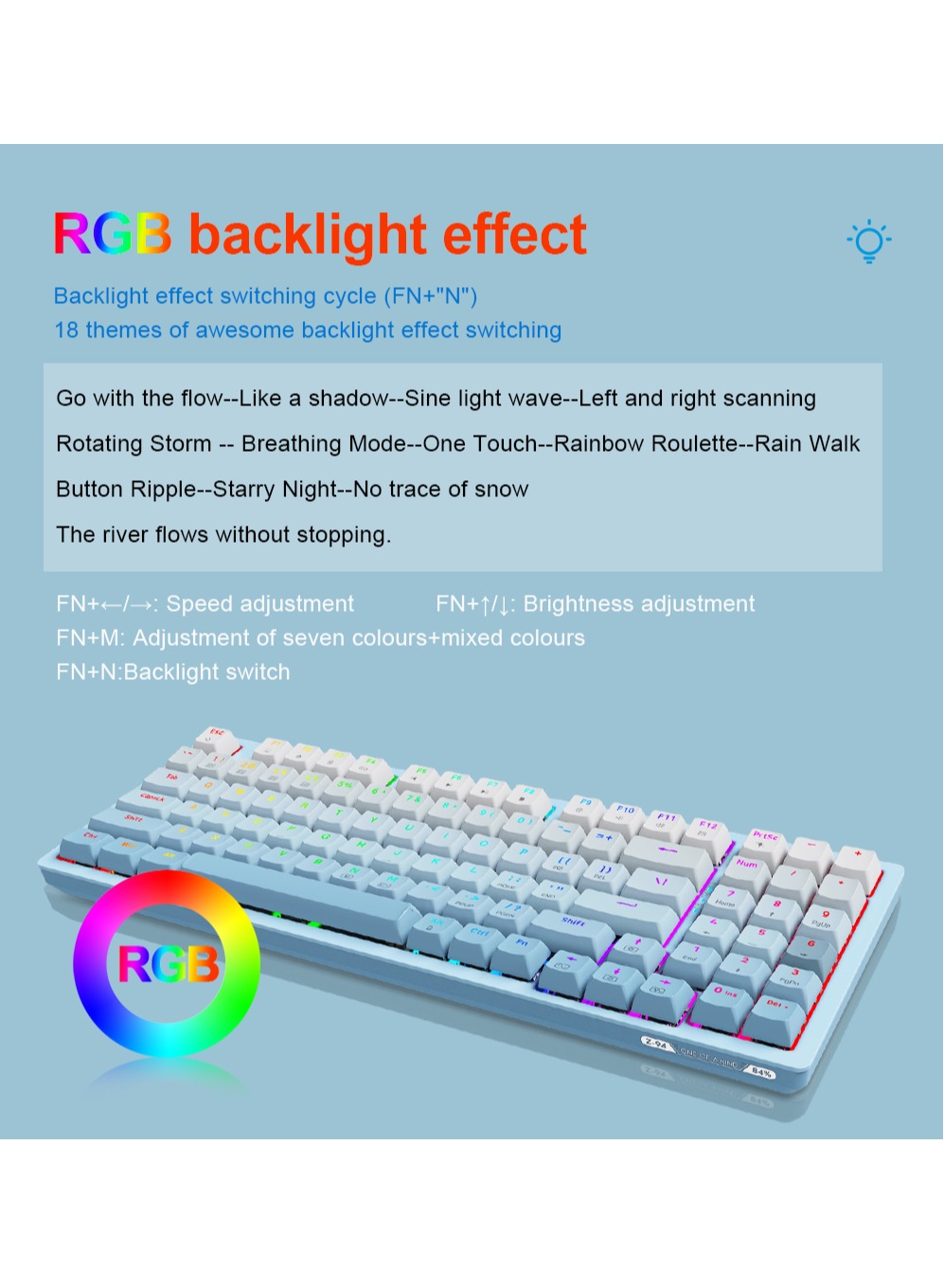 Z-94 3-Modes Bluetooth Mechanical Keyboard,84% Mechanical Gaming Keyboard with Number Pad for PC/Computer
