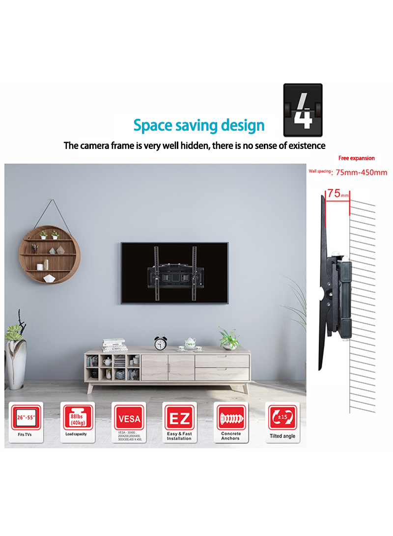Full Motion TV Wall Mount Swivel and Tilt for Most 26-65 Inch TVs