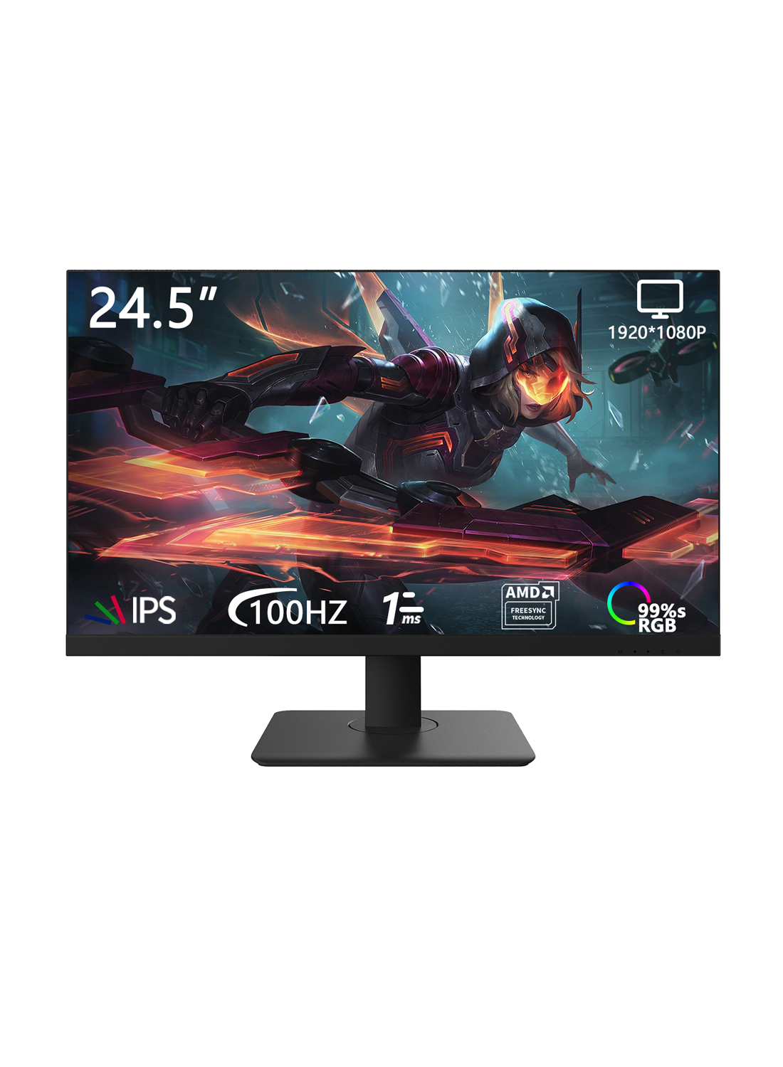 24.5 inch Flat Screen Gaming Monitor 100Hz,FHD 1920 ×1080 1ms Response,VESA Mountable(HDMI,DP,USB,Audio)-Black