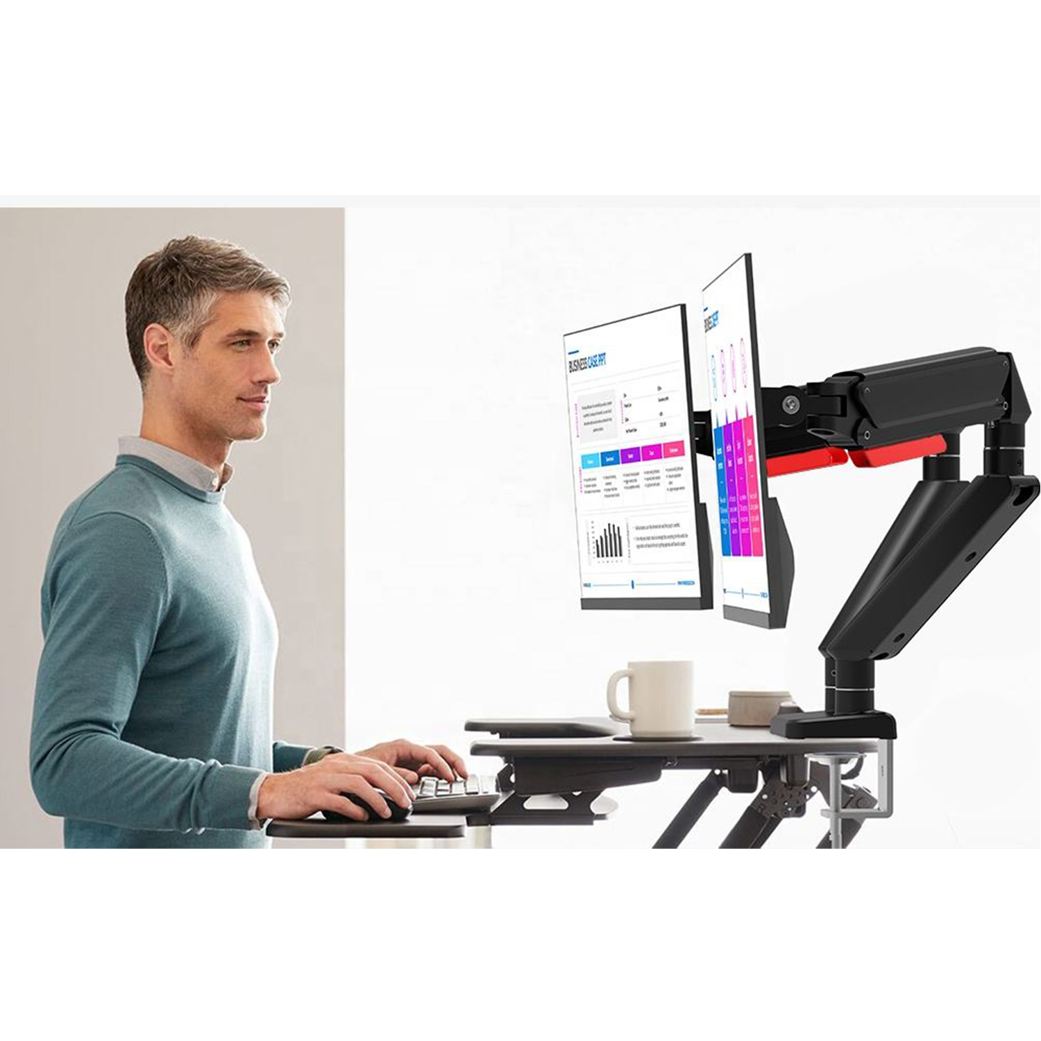 Dual Monitor Mount Gas Spring Monitor Arm Desk Mount Fully Adjustable Fits 17-32 inch Monitors