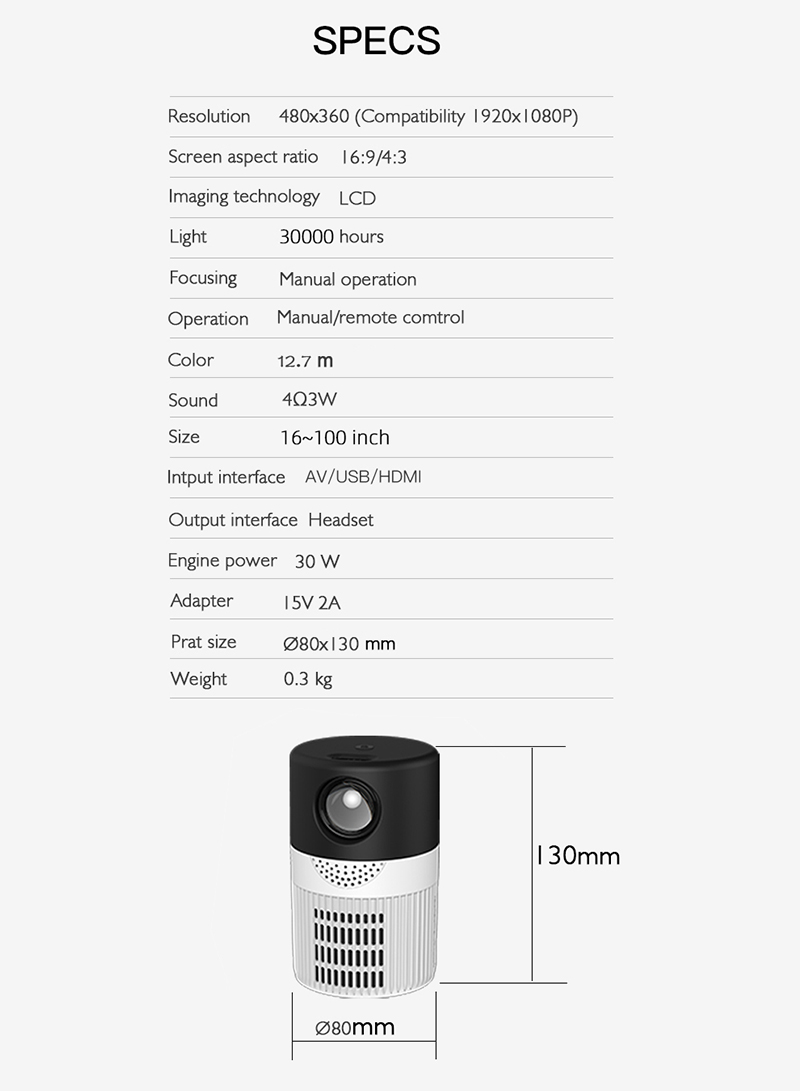 Yt400 Home Pico Projector (multimedia Version)