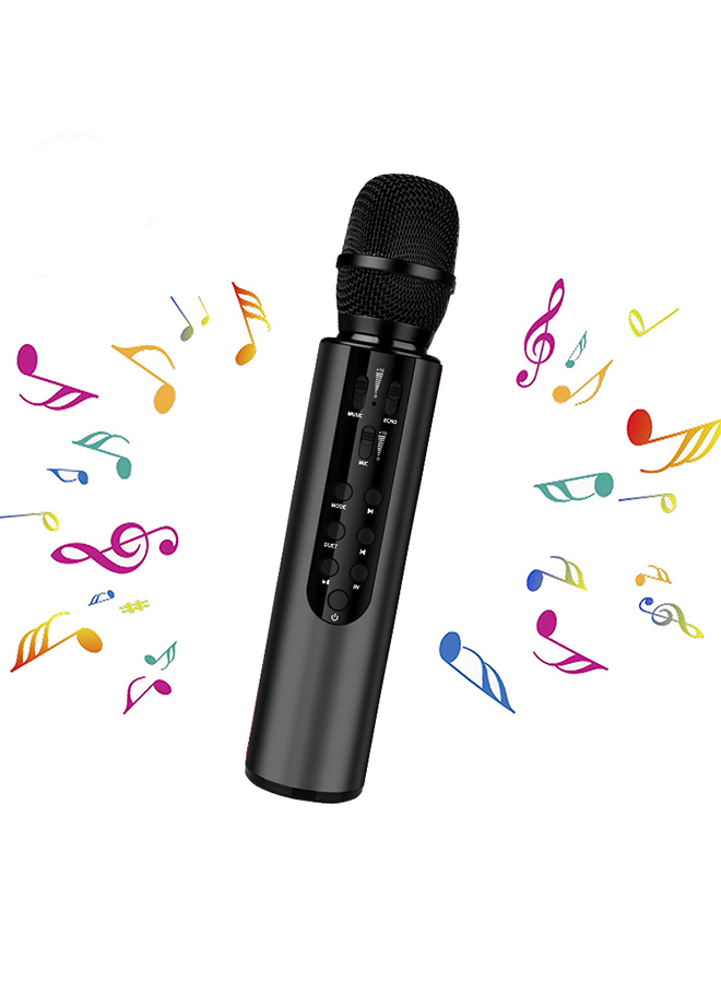 Multifunction Portable 2-in-1 Bluetooth Karaoke Microphone & Speaker, with Vocal Reverb, 2000mAh, K3, Black