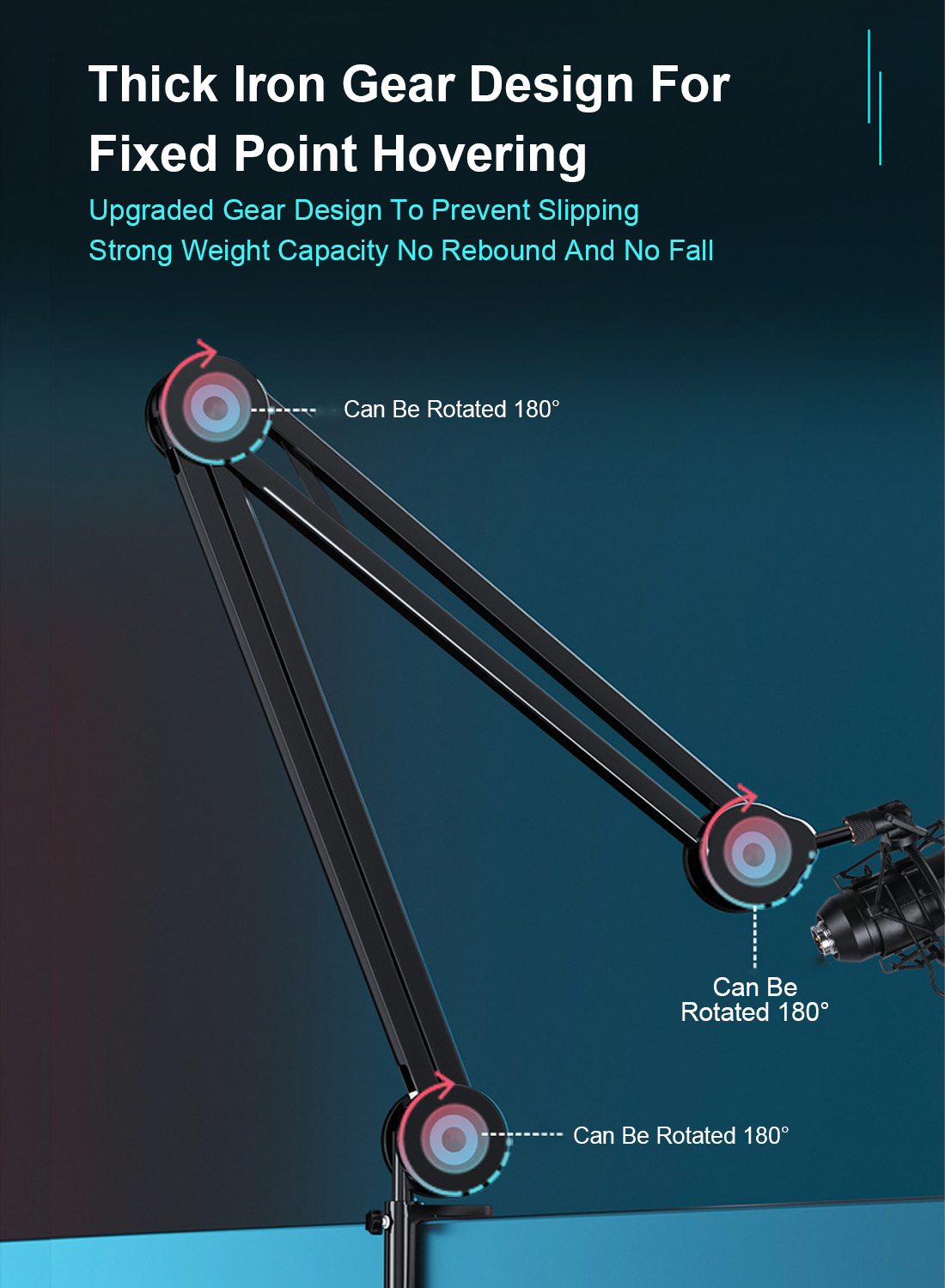 Microphone Arm Stand, Desktop Mic Clip Holder, 180° Adjustable Folding Portable Microphone Cantilever Stand, GH-335 Black
