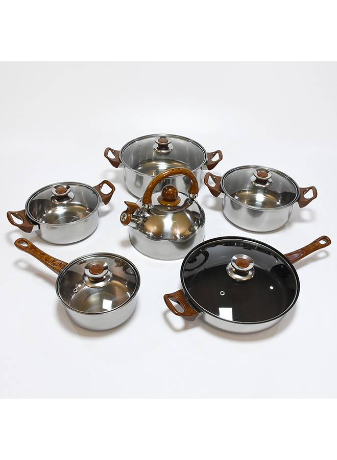 6-Piece Set of Pot Wooden Handle with Kettle Pot Set of Kitchen Cooking Pot Set