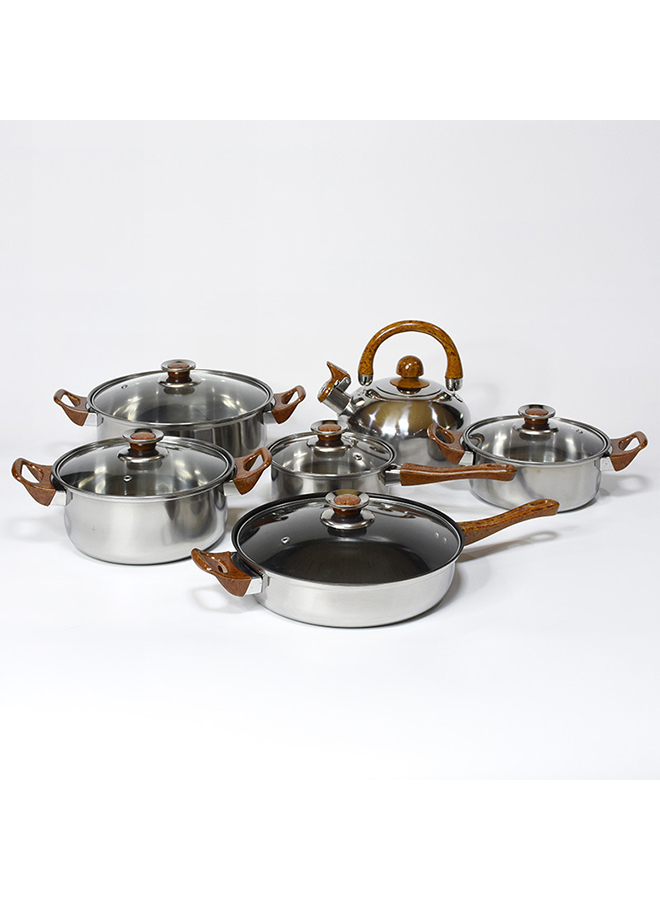6-Piece Set of Pot Wooden Handle with Kettle Pot Set of Kitchen Cooking Pot Set