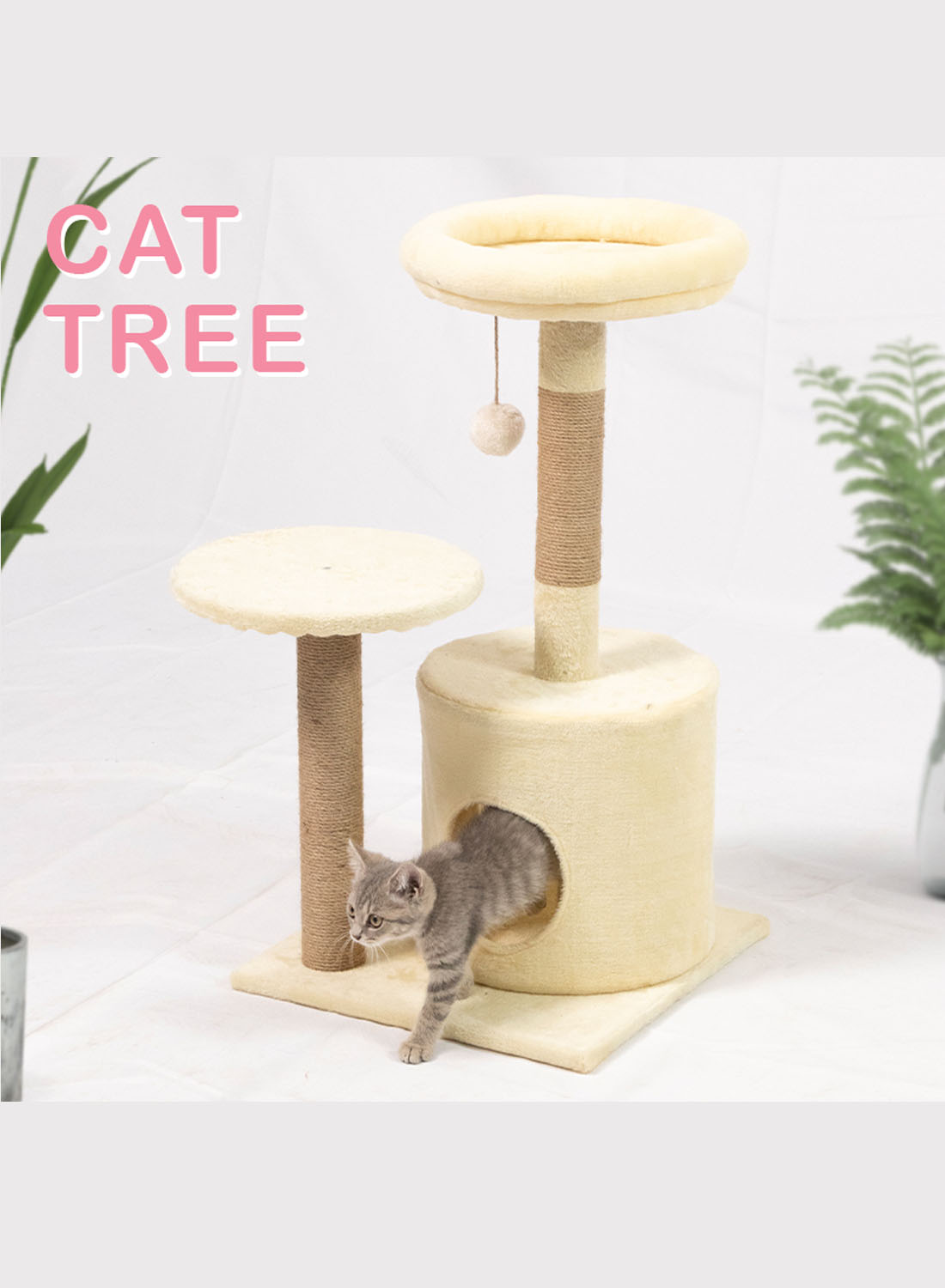 Cat Tree 30 Inches Cat Tower with Sisal Covered Scratching Post, Cozy Condo, Plush Perches and Fluffy Balls for Indoor Cats