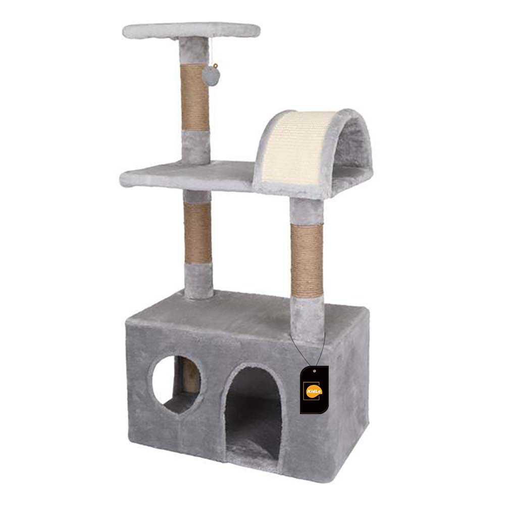 Versatile Brown Cat Tower with Hideaway Cabin &amp; Textured Scratching Posts - Size 51x31x98cm
