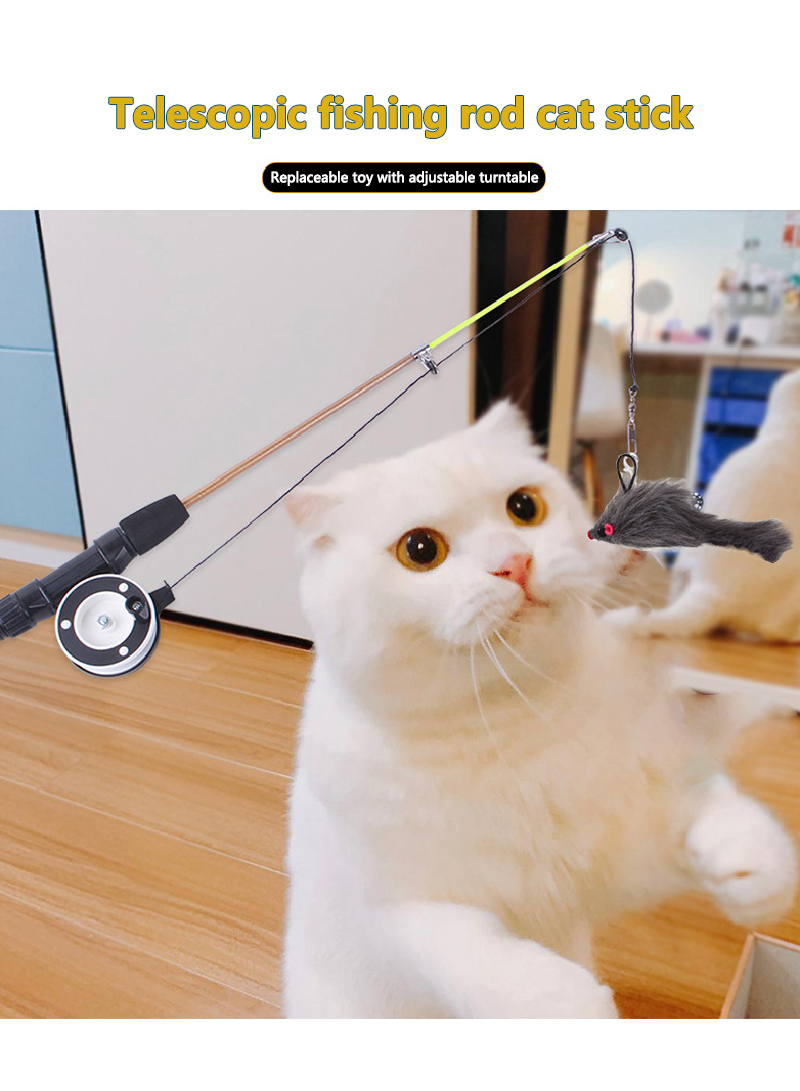 Two Telescopic Fishing Rod Cat Teaser Feather Replacement Head Cat Toy Fishing Rod Cat Teaser