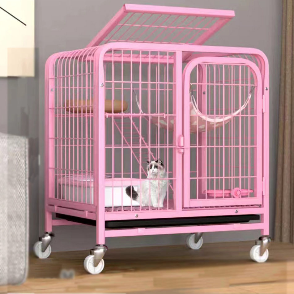 2-Tier Cat Cage Pet Playpen Crate Kennel With Wheels