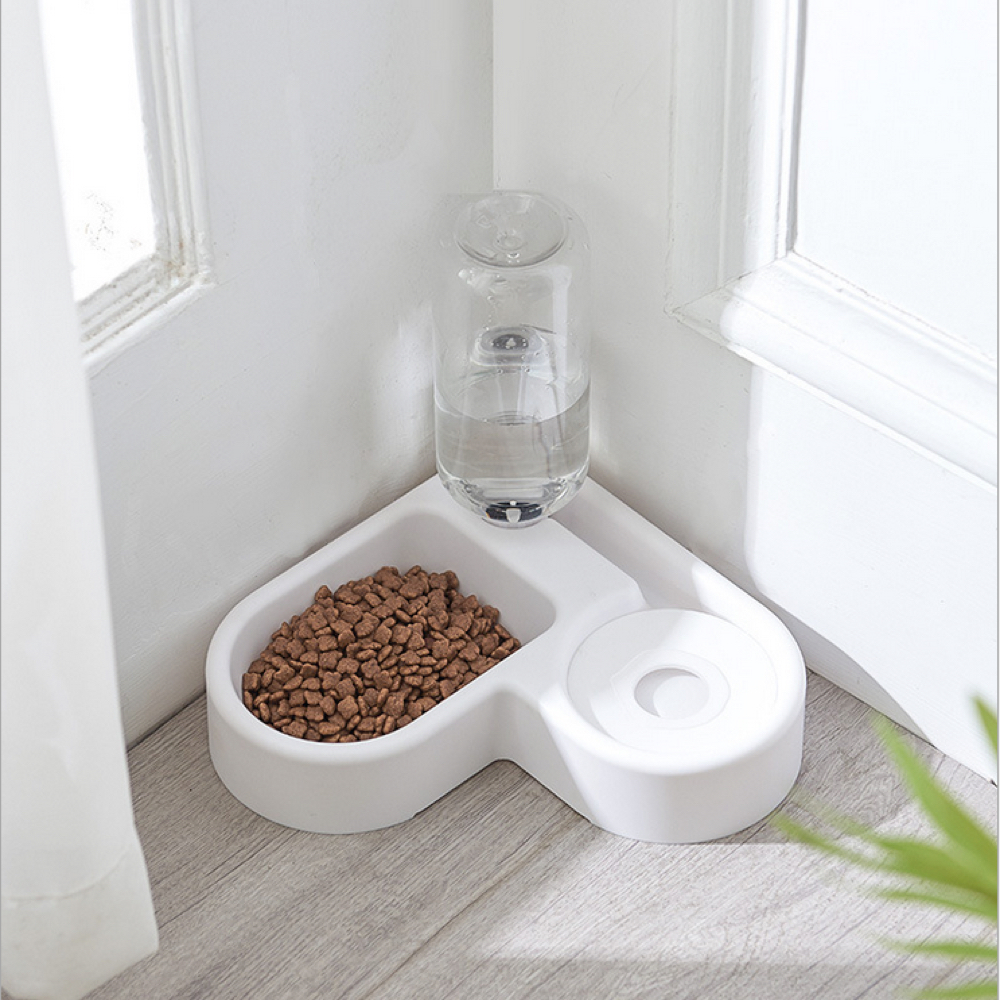 Creative pet supplies pet bowl corner double bowl automatic drinking fountain feeding bowl multifunctional cat bowl right angle bowl
