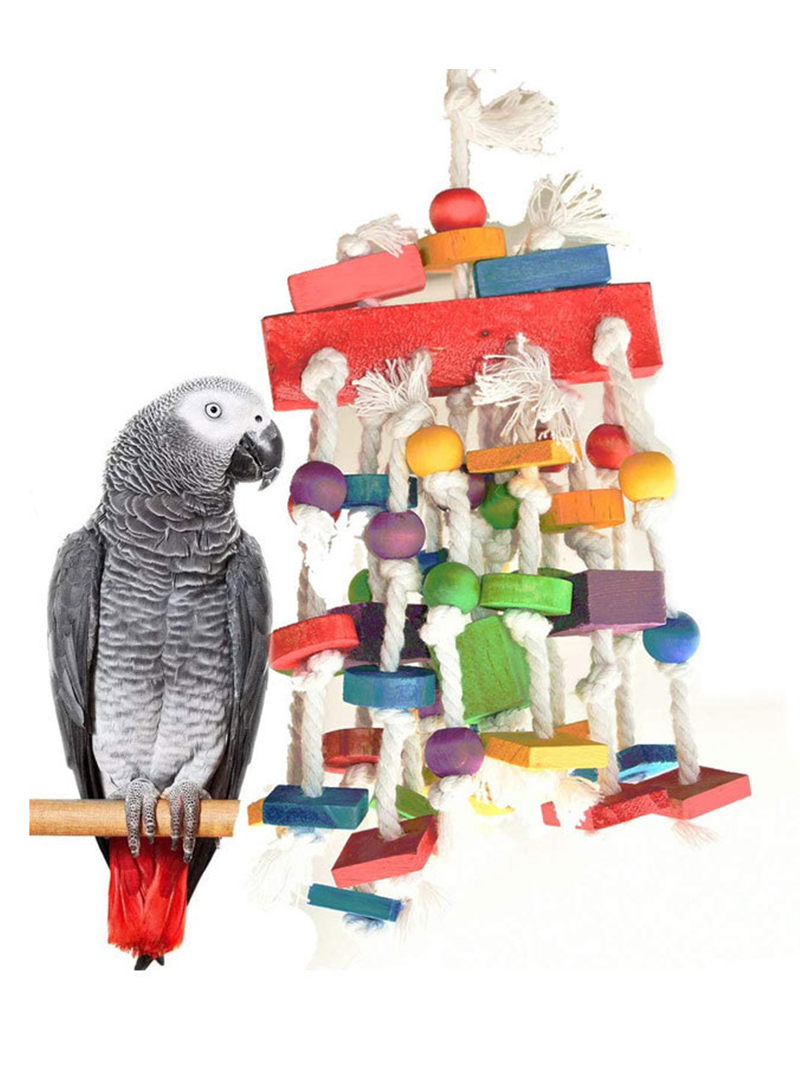Bird Toys - Large Parrot Biting Toys - Bird Cage Accessories - Colored Wooden Parrot Toys