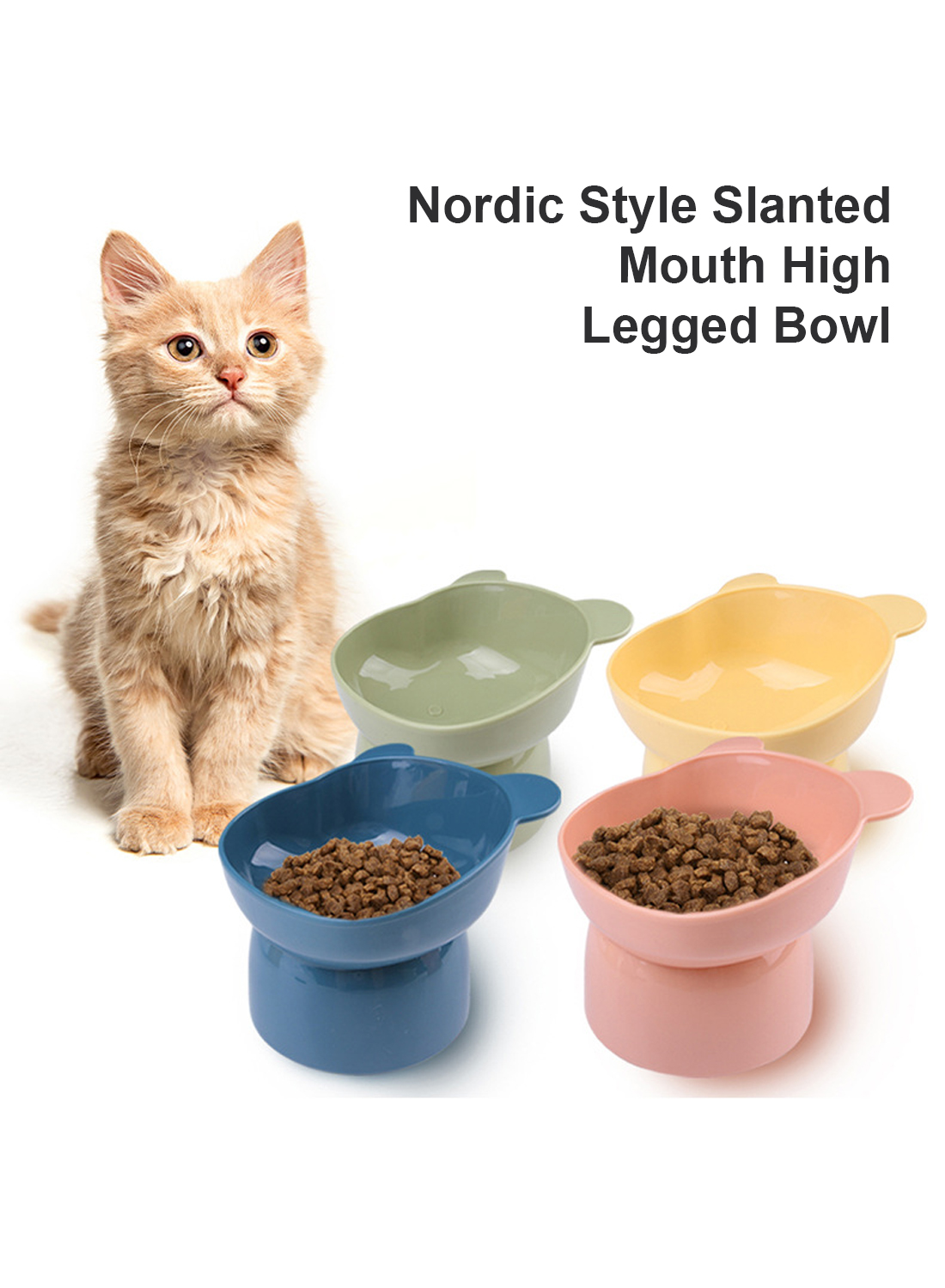 Tall Cat Bowl Tilting Neck Guard Anti-Tip Plastic Pet Bowl Dog Bowl