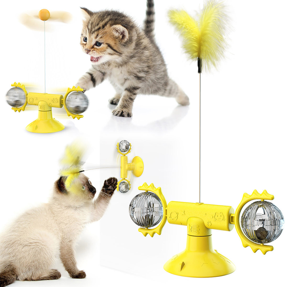 New Cat Turntable Toy Sucker Windmill Feather Funny Cat Stick