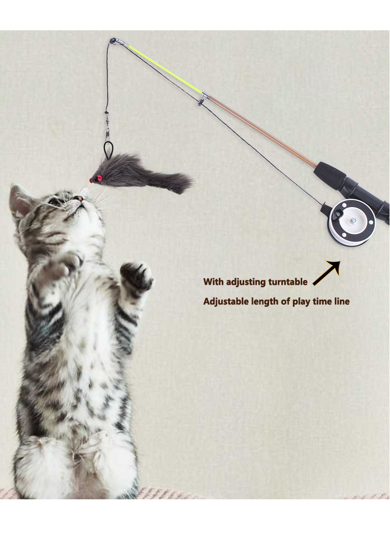 Two Telescopic Fishing Rod Cat Teaser Feather Replacement Head Cat Toy Fishing Rod Cat Teaser