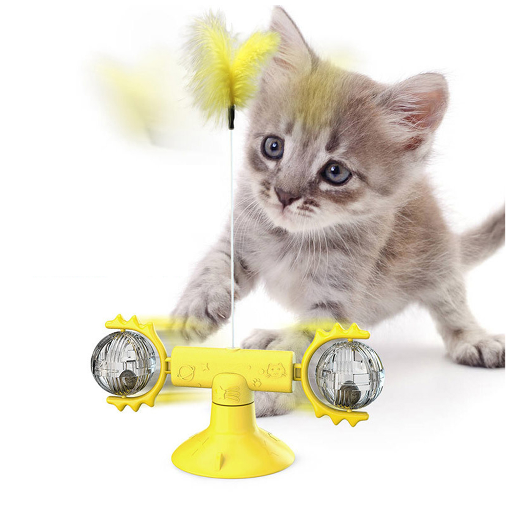 New Cat Turntable Toy Sucker Windmill Feather Funny Cat Stick